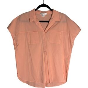 Renuar Short Sleeve Half Button Down Top 2‎ Front Pockets High Quality Luxury
